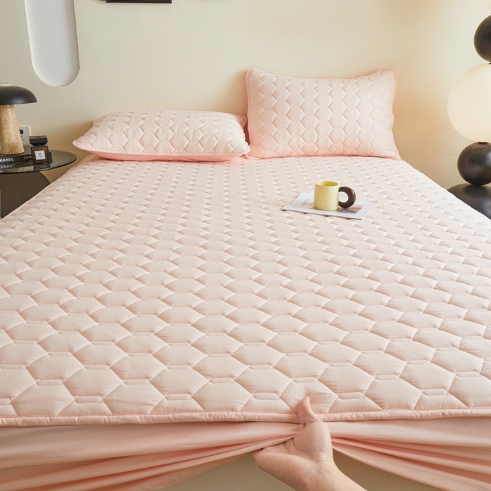 91家纺网 家纺一手货源 找家纺 雅萱家纺 2026新款全棉大豆夹棉床笠单品床笠床笠单件 全棉床笠粉色