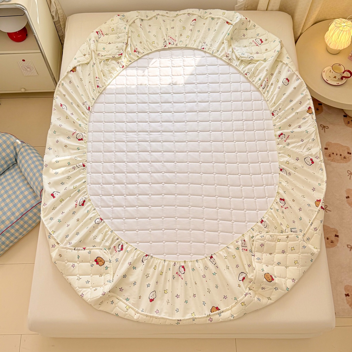 91家纺网 家纺一手货源 找家纺 雅萱家纺 2026新款全棉大豆夹棉床笠单品床笠床笠单件 星星猫