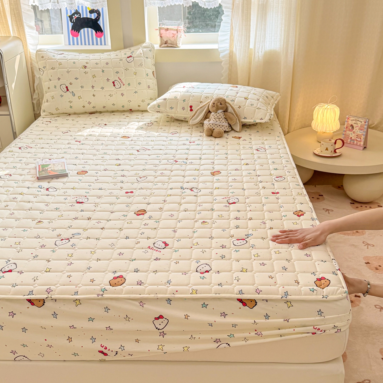 91家纺网 家纺一手货源 找家纺 雅萱家纺 2026新款全棉大豆夹棉床笠单品床笠床笠单件 星星猫