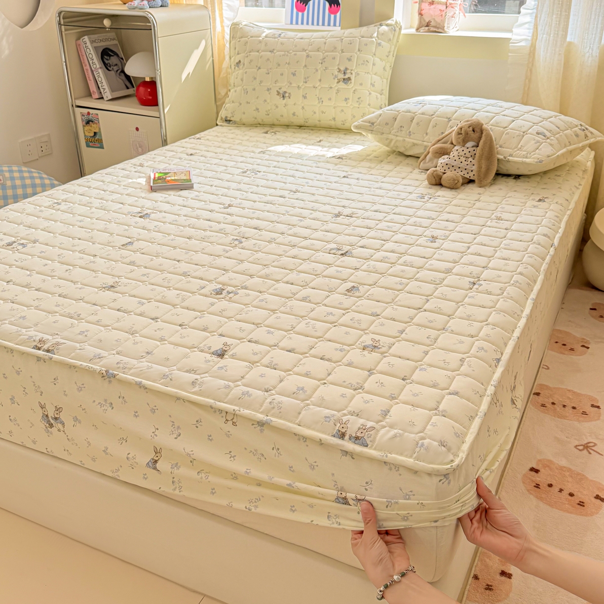 91家纺网 家纺一手货源 找家纺 雅萱家纺 2026新款全棉大豆夹棉床笠单品床笠床笠单件 兔彼得