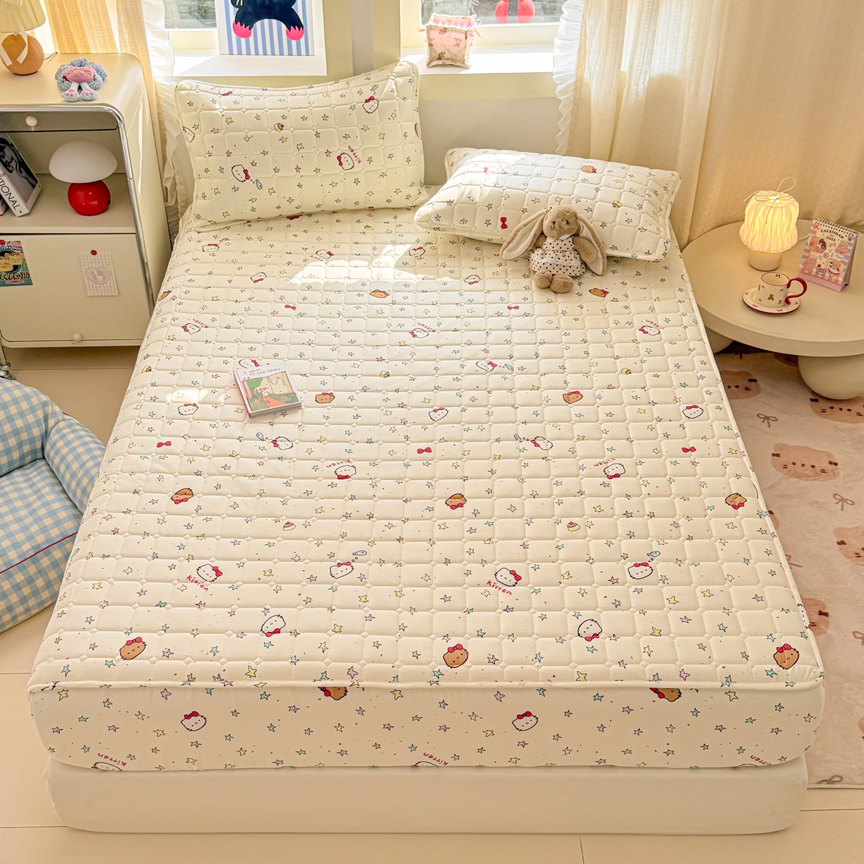 91家纺网 家纺一手货源 找家纺 雅萱家纺 2026新款全棉大豆夹棉床笠单品床笠床笠单件 星星猫