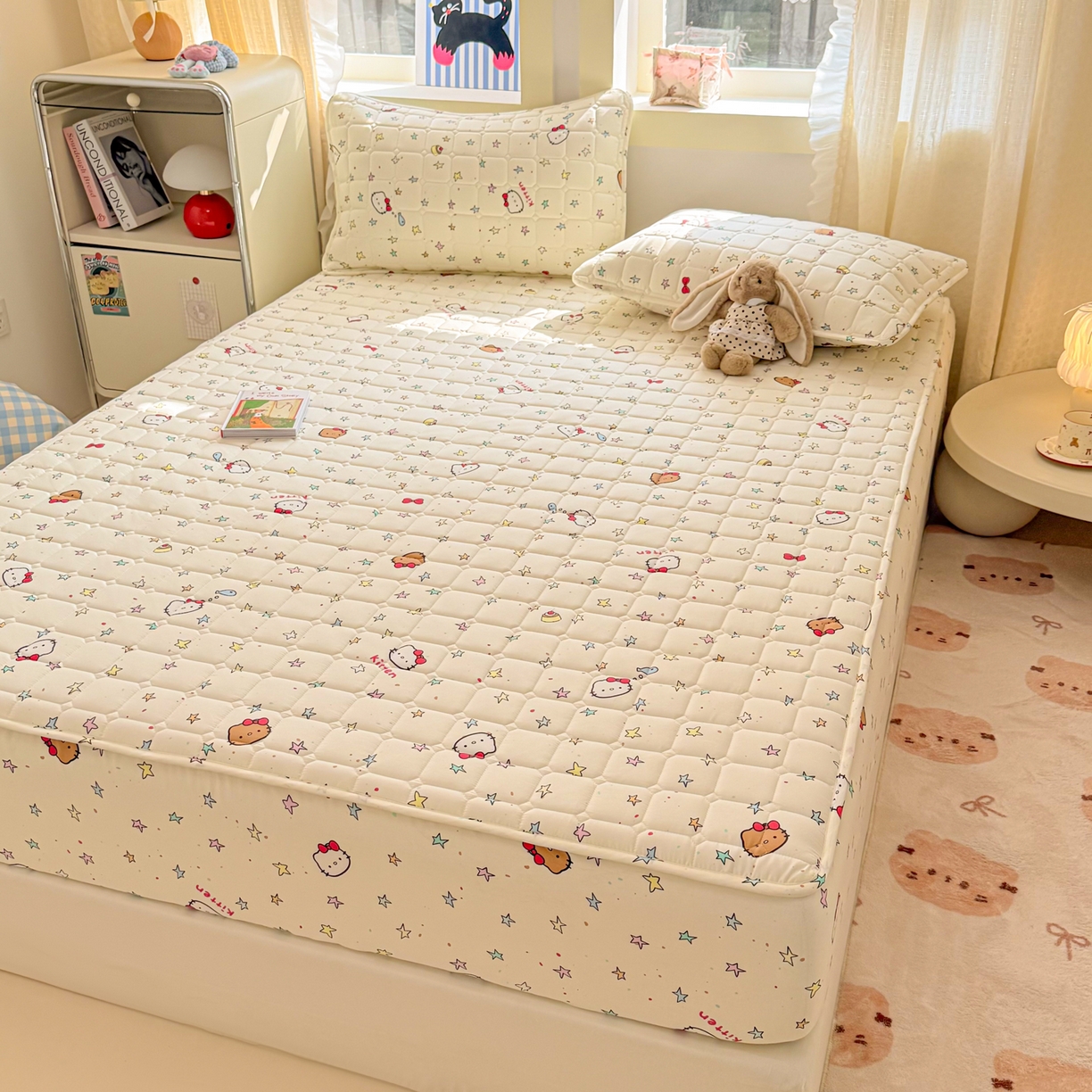 91家纺网 家纺一手货源 找家纺 雅萱家纺 2026新款全棉大豆夹棉床笠单品床笠床笠单件 星星猫