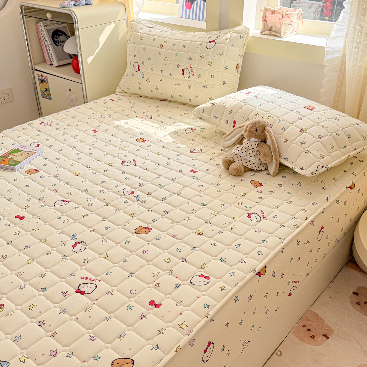 91家纺网 家纺一手货源 找家纺 雅萱家纺 2026新款全棉大豆夹棉床笠单品床笠床笠单件 星星猫