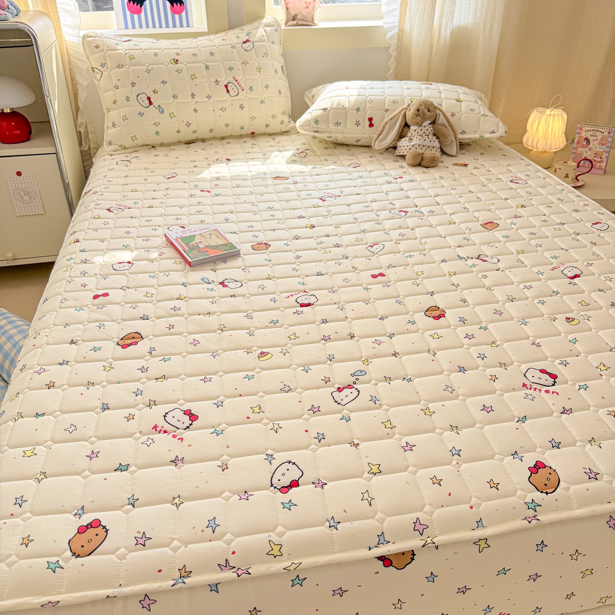 91家纺网 家纺一手货源 找家纺 雅萱家纺 2026新款全棉大豆夹棉床笠单品床笠床笠单件 星星猫