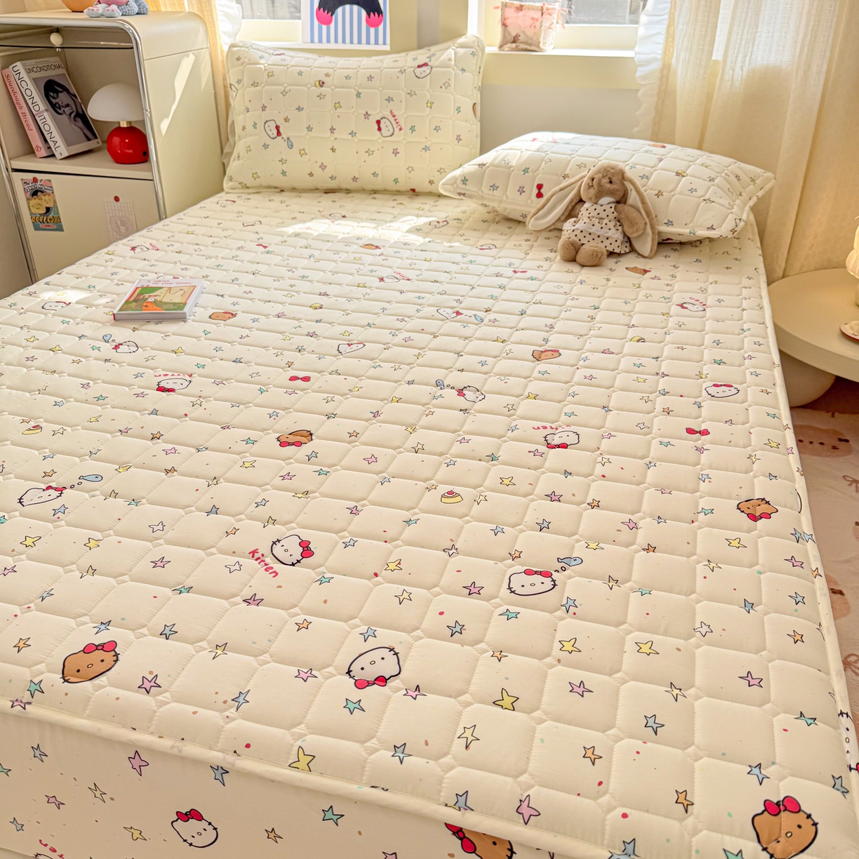 91家纺网 家纺一手货源 找家纺 雅萱家纺 2026新款全棉大豆夹棉床笠单品床笠床笠单件 星星猫