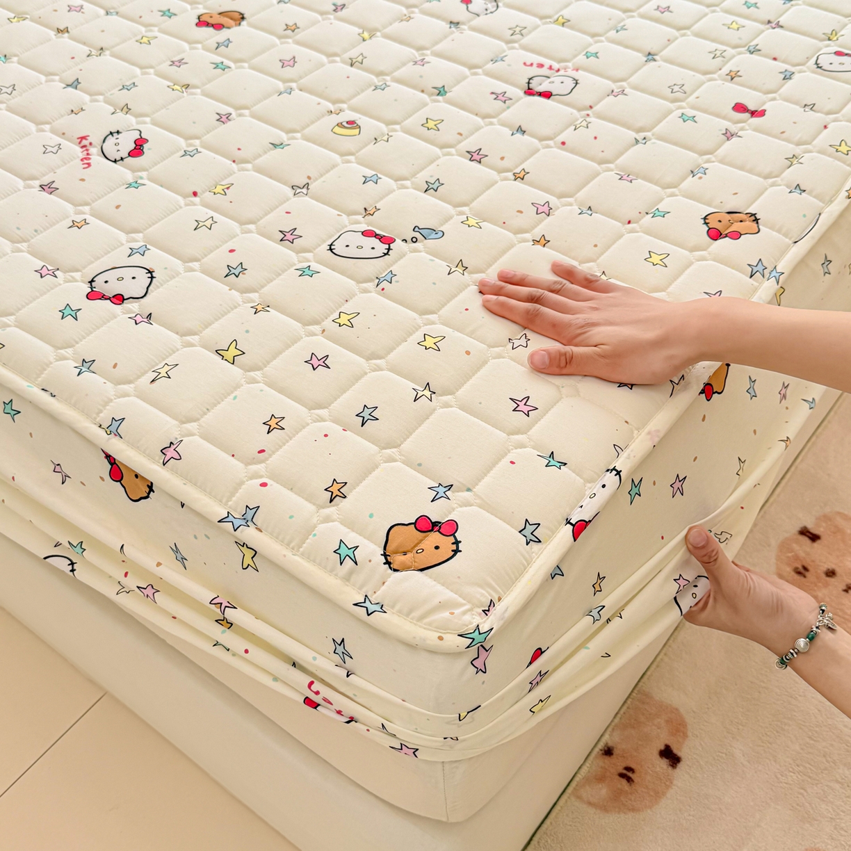 91家纺网 家纺一手货源 找家纺 雅萱家纺 2026新款全棉大豆夹棉床笠单品床笠床笠单件 星星猫