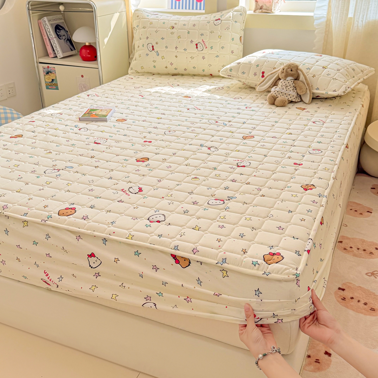 91家纺网 家纺一手货源 找家纺 雅萱家纺 2026新款全棉大豆夹棉床笠单品床笠床笠单件 星星猫