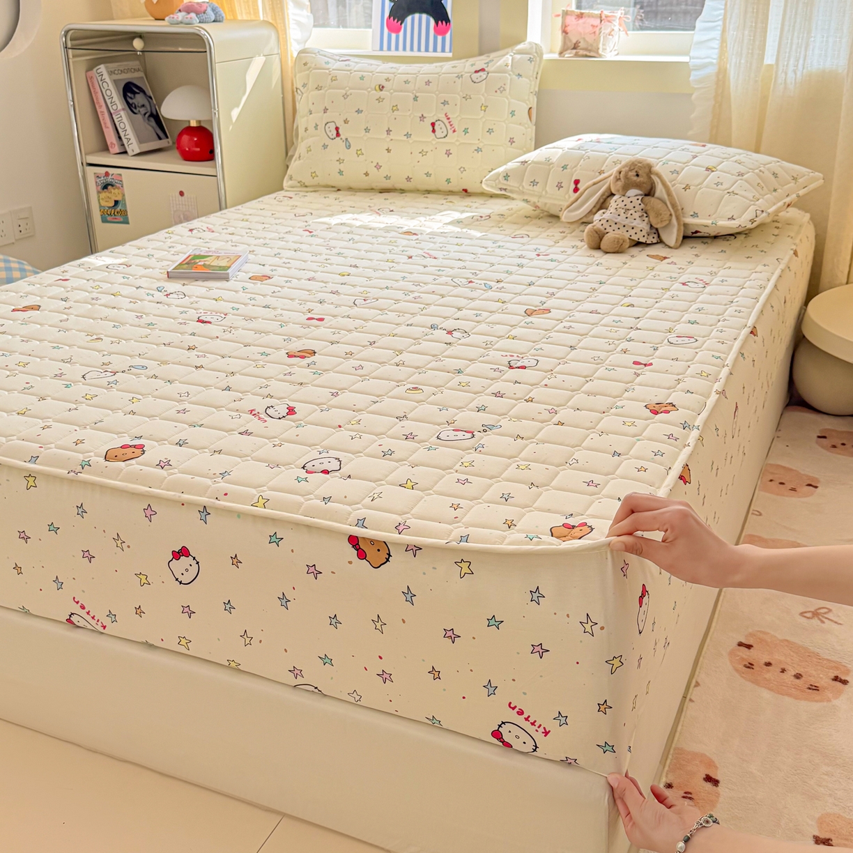 91家纺网 家纺一手货源 找家纺 雅萱家纺 2026新款全棉大豆夹棉床笠单品床笠床笠单件 星星猫