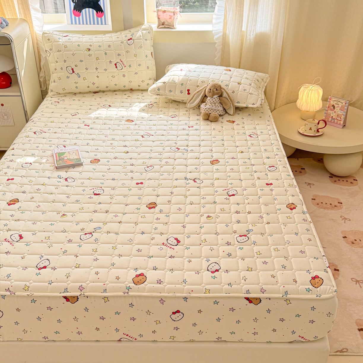 91家纺网 家纺一手货源 找家纺 雅萱家纺 2026新款全棉大豆夹棉床笠单品床笠床笠单件 星星猫