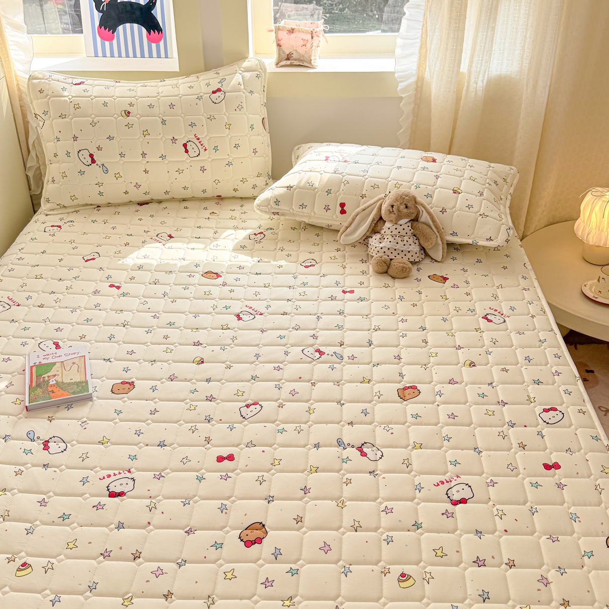 91家纺网 家纺一手货源 找家纺 雅萱家纺 2026新款全棉大豆夹棉床笠单品床笠床笠单件 星星猫