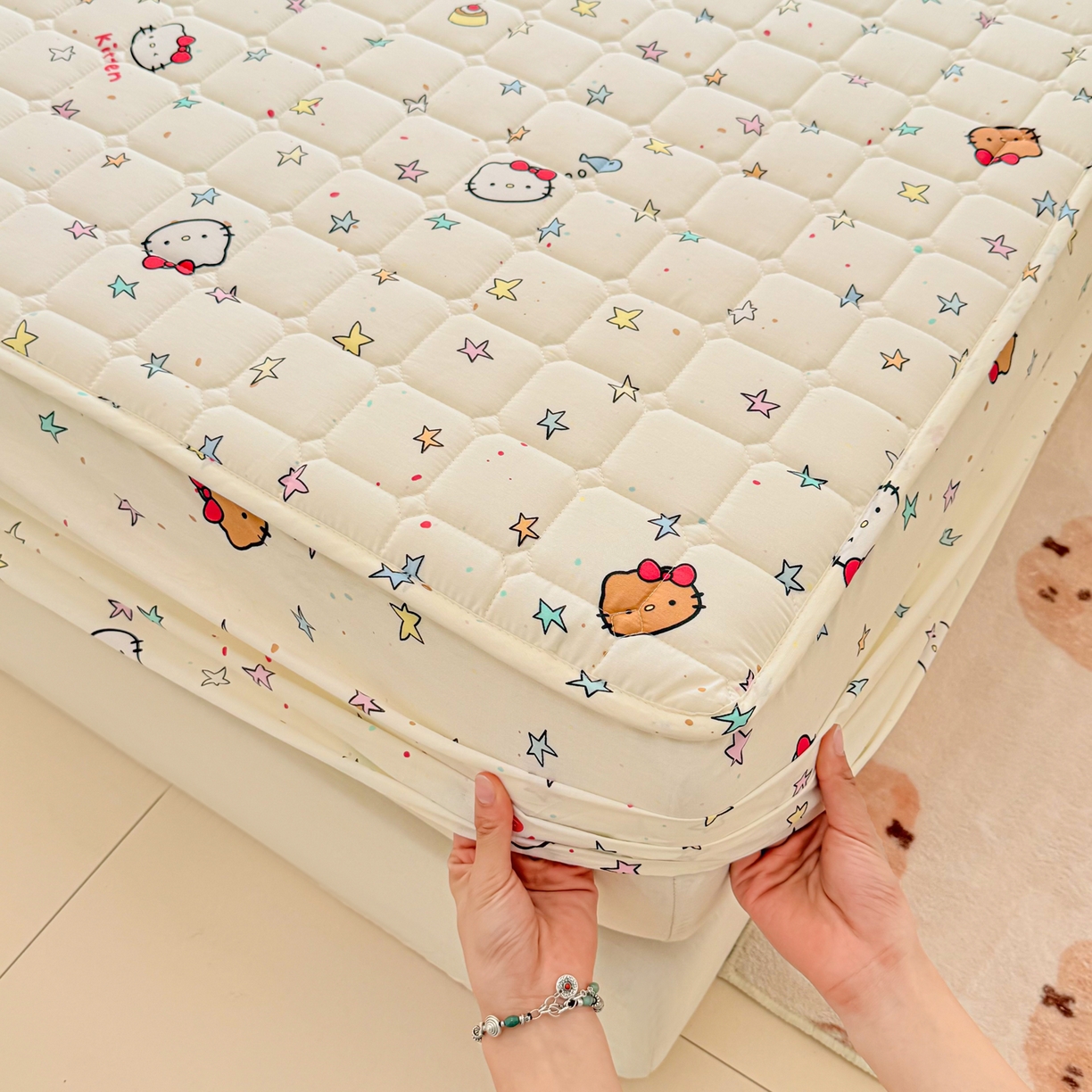 91家纺网 家纺一手货源 找家纺 雅萱家纺 2026新款全棉大豆夹棉床笠单品床笠床笠单件 星星猫