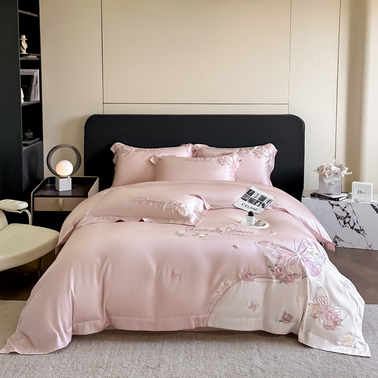 91家纺网 家纺一手货源 找家纺 （总）置顶家纺 2026新款水洗天丝刺绣四件套-伊水芙蓉