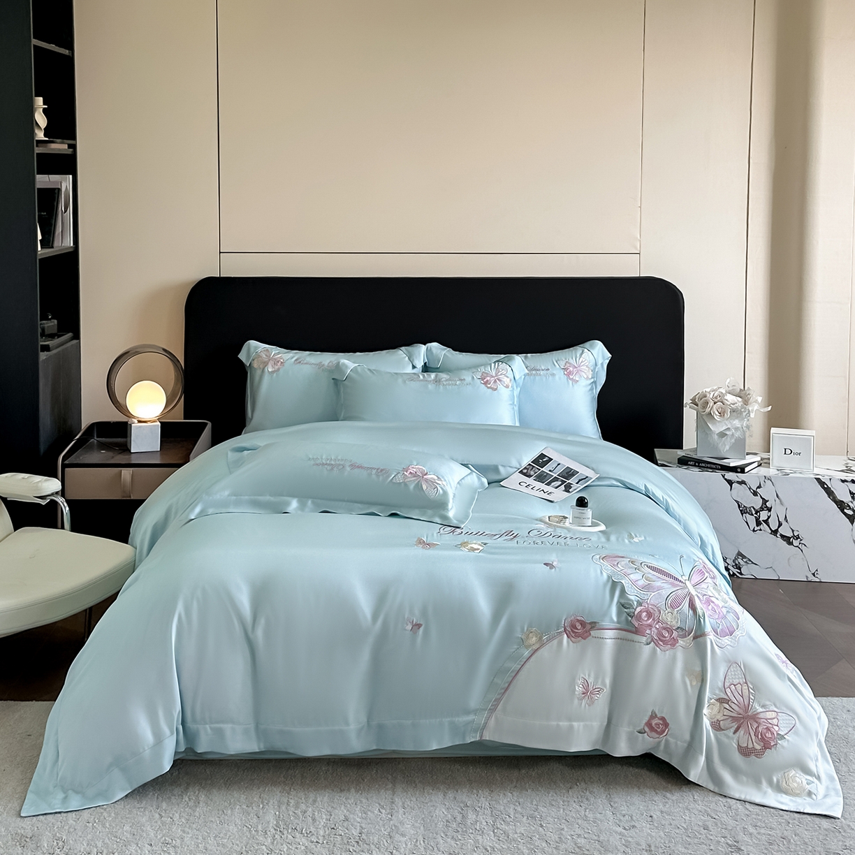 91家纺网 家纺一手货源 找家纺 （总）置顶家纺 2026新款水洗天丝刺绣四件套-伊水芙蓉