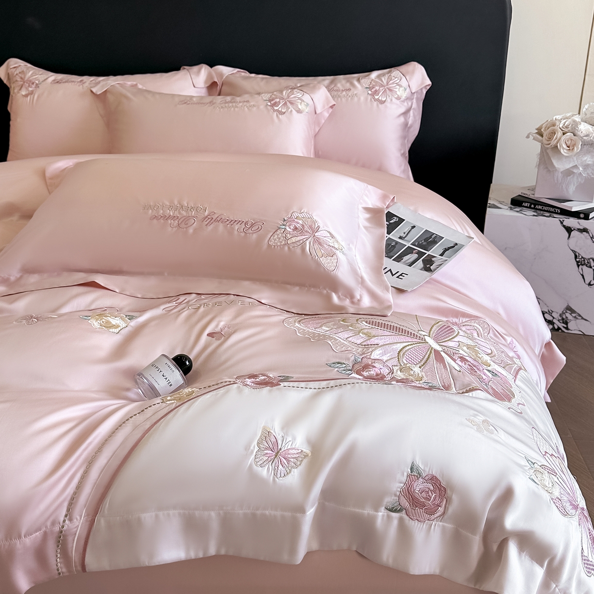 91家纺网 家纺一手货源 找家纺 （总）置顶家纺 2026新款水洗天丝刺绣四件套-伊水芙蓉