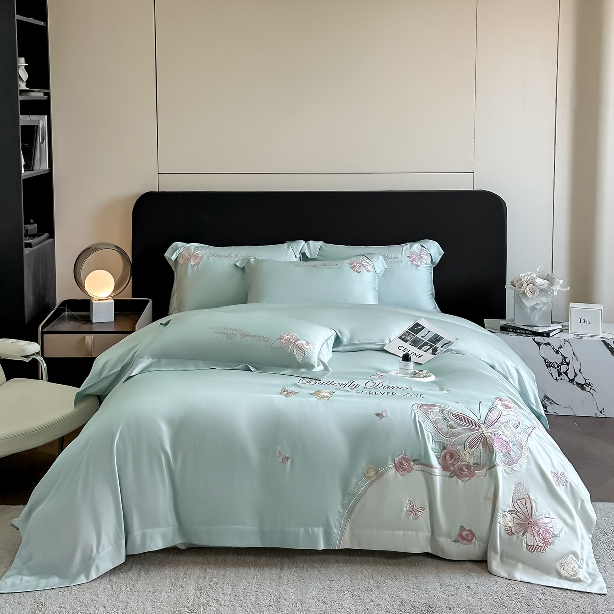 91家纺网 家纺一手货源 找家纺 （总）置顶家纺 2026新款水洗天丝刺绣四件套-伊水芙蓉