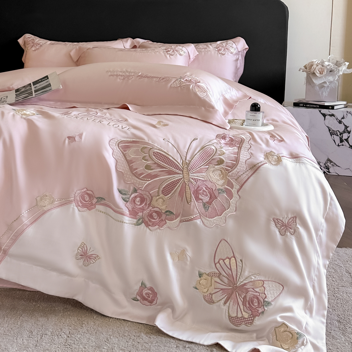 91家纺网 家纺一手货源 找家纺 （总）置顶家纺 2026新款水洗天丝刺绣四件套-伊水芙蓉