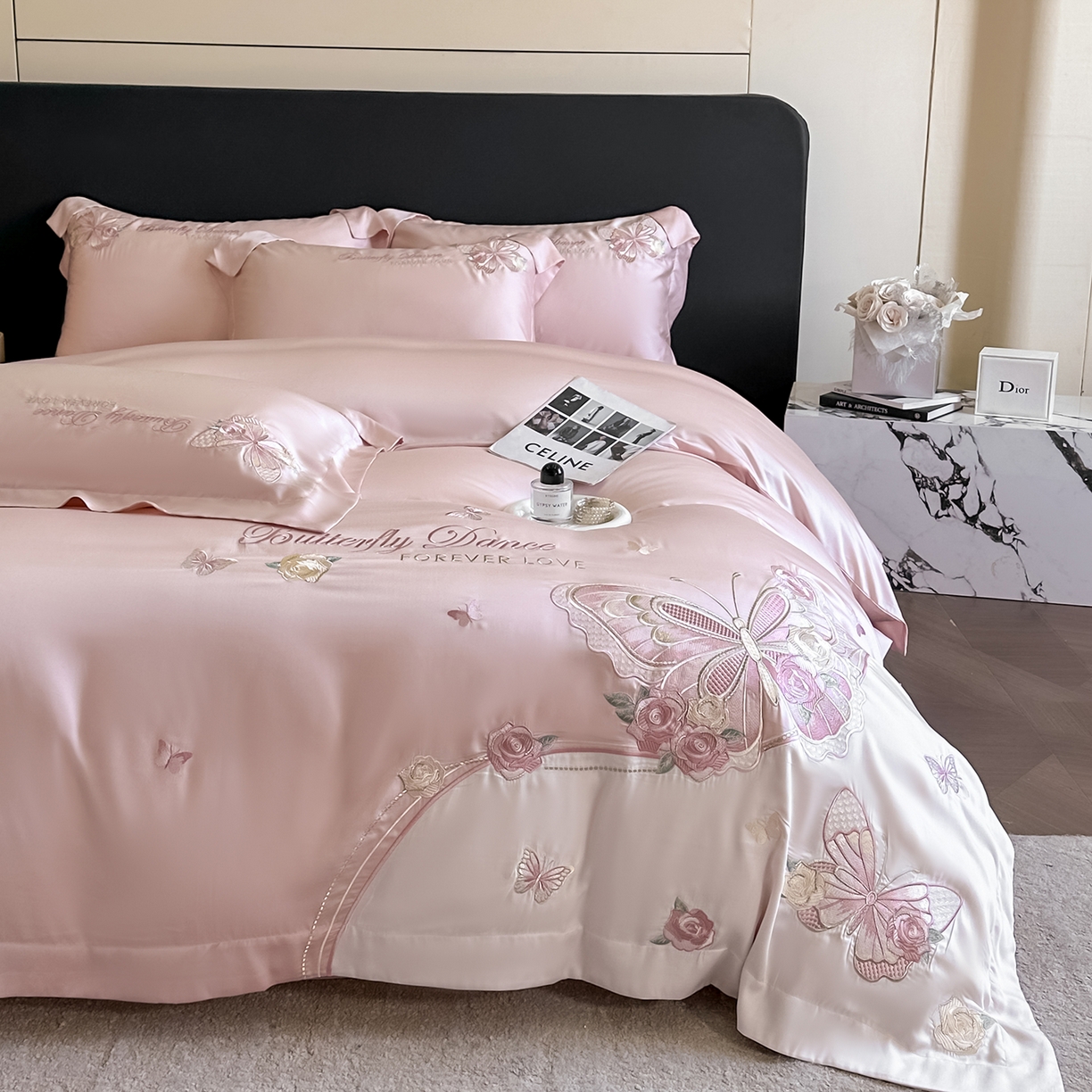 91家纺网 家纺一手货源 找家纺 置顶家纺 2026新款水洗天丝刺绣四件套-伊水芙蓉 伊水芙蓉-粉