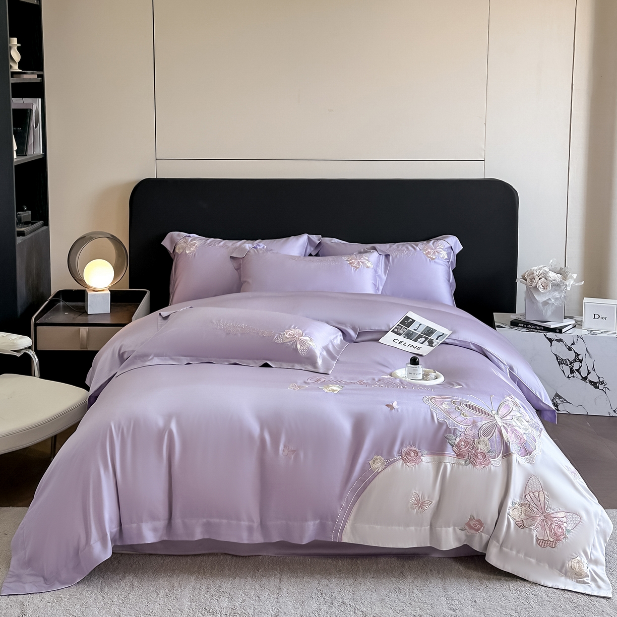 置顶家纺 2026新款水洗天丝刺绣四件套-伊水芙蓉 伊水芙蓉-香芋紫