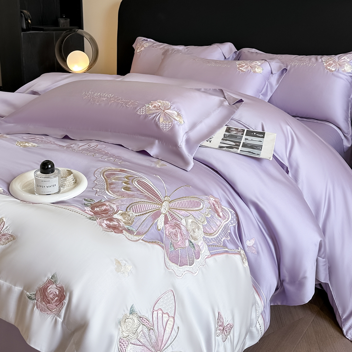 91家纺网 家纺一手货源 找家纺 置顶家纺 2026新款水洗天丝刺绣四件套-伊水芙蓉 伊水芙蓉-香芋紫