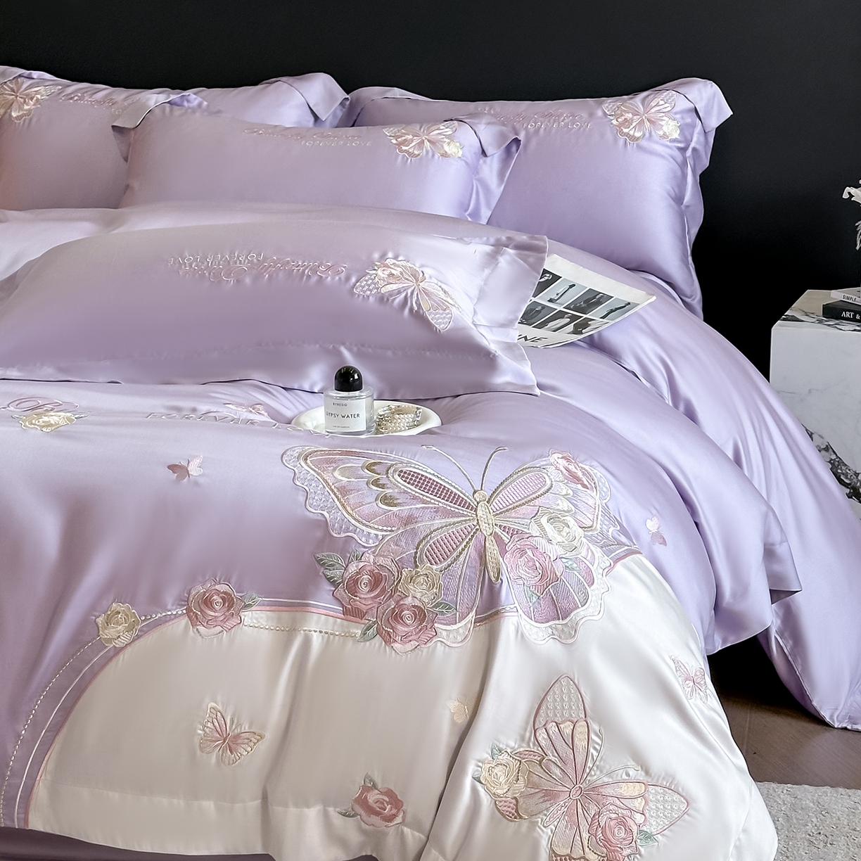 91家纺网 家纺一手货源 找家纺 置顶家纺 2026新款水洗天丝刺绣四件套-伊水芙蓉 伊水芙蓉-香芋紫