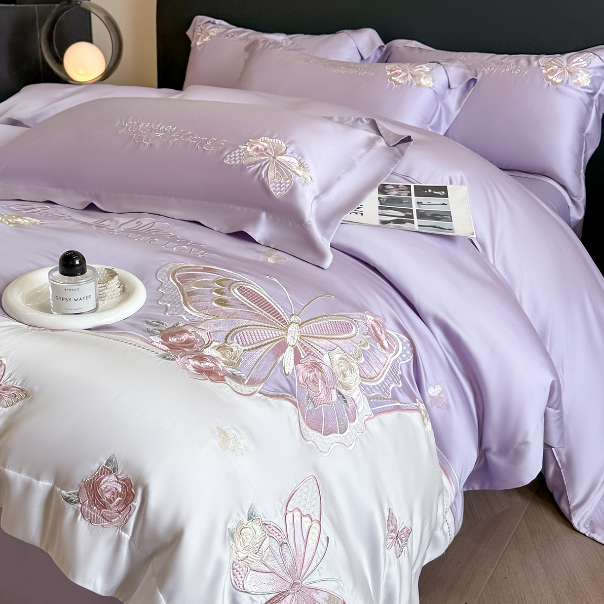 91家纺网 家纺一手货源 找家纺 置顶家纺 2026新款水洗天丝刺绣四件套-伊水芙蓉 伊水芙蓉-香芋紫