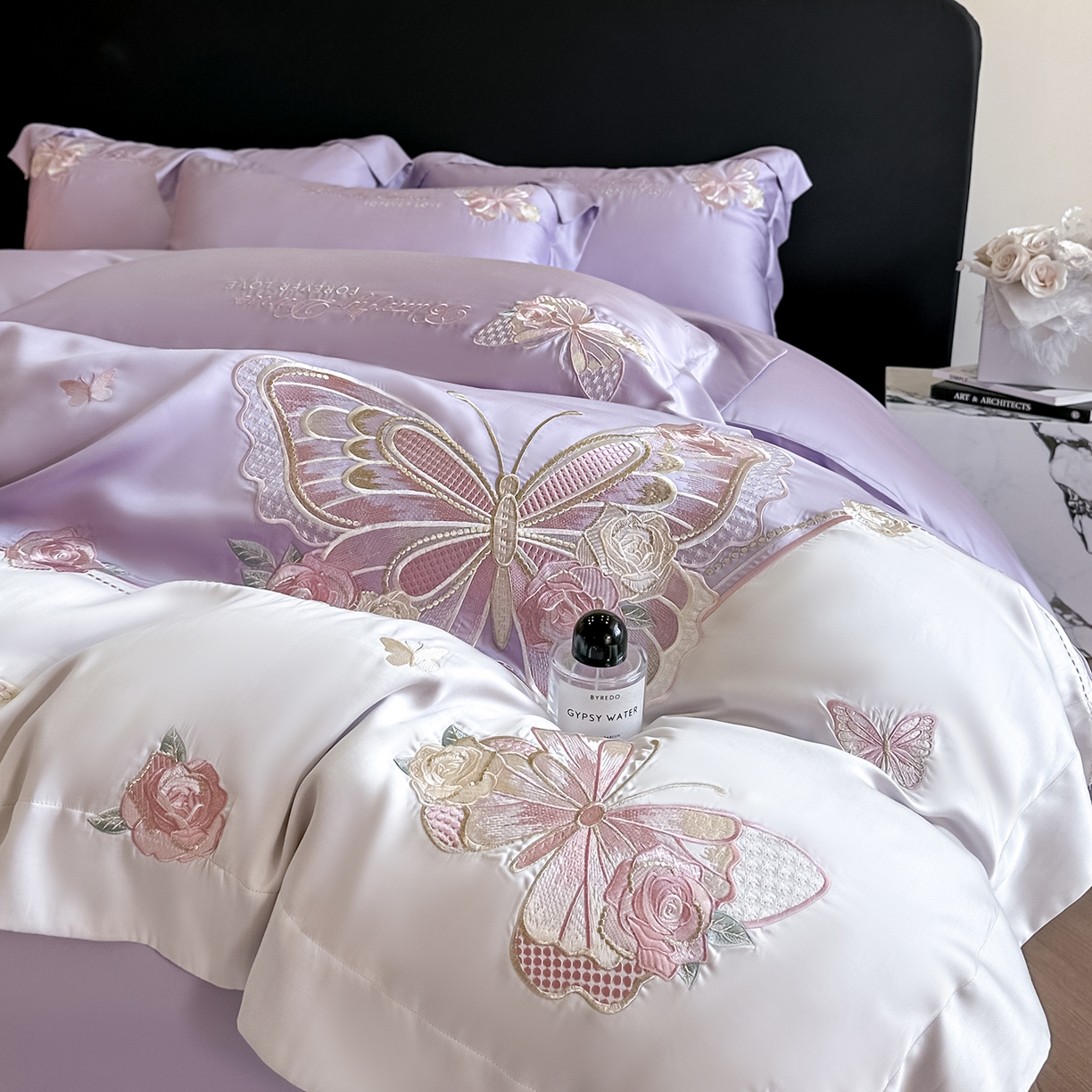 91家纺网 家纺一手货源 找家纺 置顶家纺 2026新款水洗天丝刺绣四件套-伊水芙蓉 伊水芙蓉-香芋紫