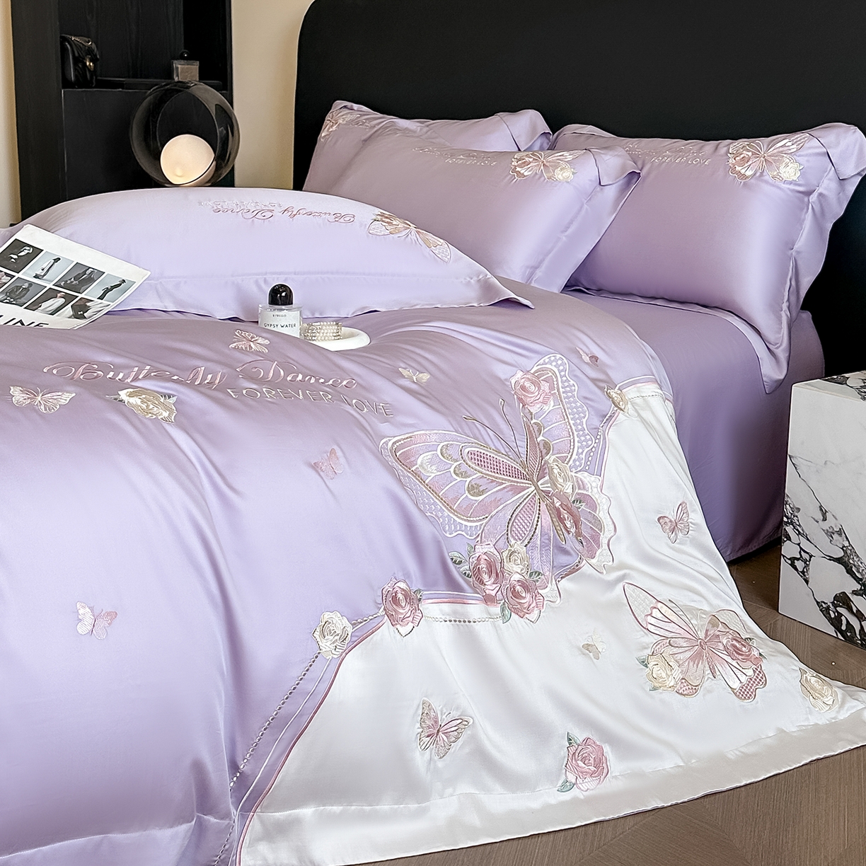 91家纺网 家纺一手货源 找家纺 置顶家纺 2026新款水洗天丝刺绣四件套-伊水芙蓉 伊水芙蓉-香芋紫