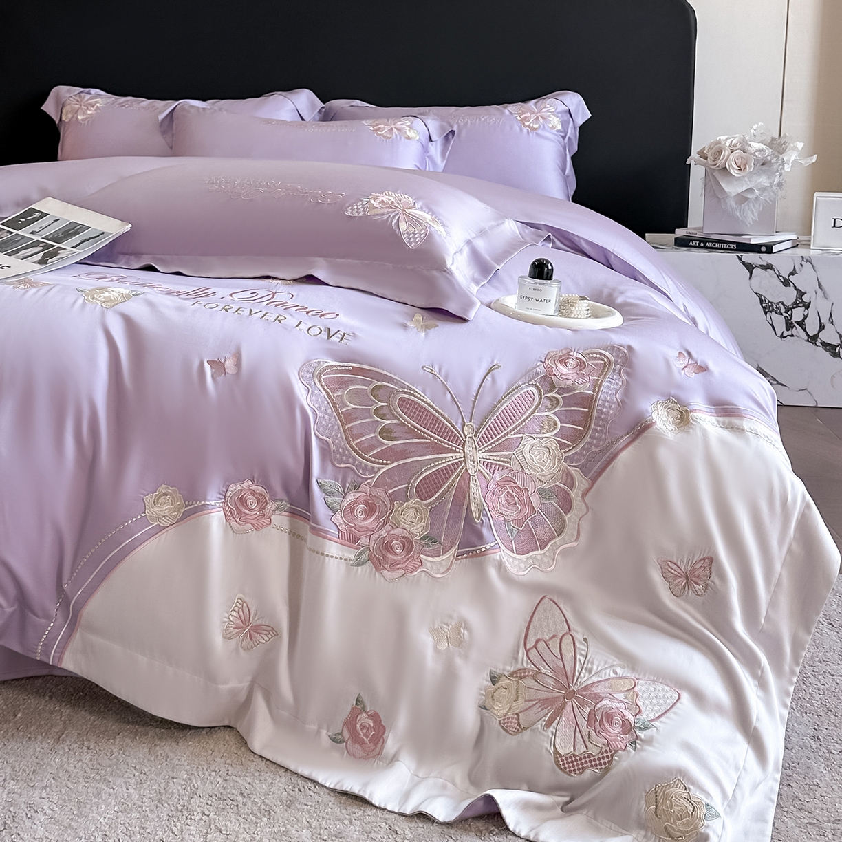 91家纺网 家纺一手货源 找家纺 置顶家纺 2026新款水洗天丝刺绣四件套-伊水芙蓉 伊水芙蓉-香芋紫