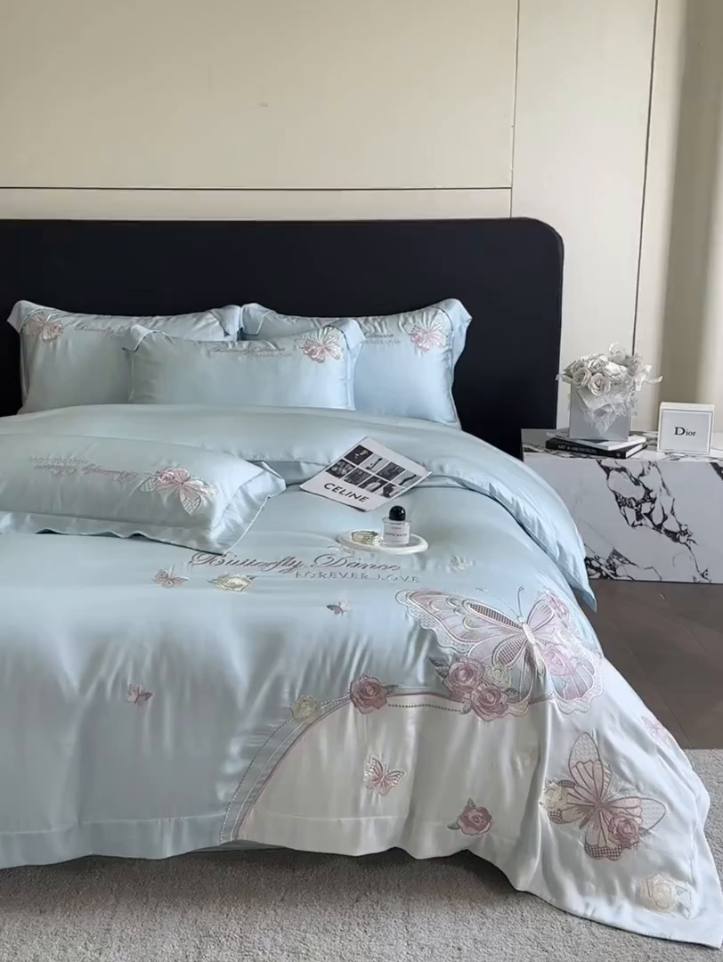 91家纺网 家纺一手货源 找家纺 置顶家纺 2026新款水洗天丝刺绣四件套-伊水芙蓉 伊水芙蓉-浅蓝