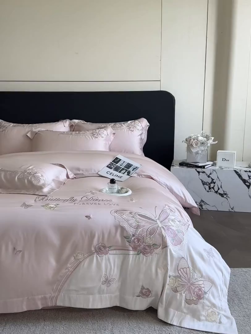 91家纺网 家纺一手货源 找家纺 置顶家纺 2026新款水洗天丝刺绣四件套-伊水芙蓉 伊水芙蓉-粉