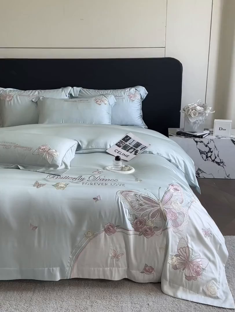 91家纺网 家纺一手货源 找家纺 置顶家纺 2026新款水洗天丝刺绣四件套-伊水芙蓉 伊水芙蓉-水蓝