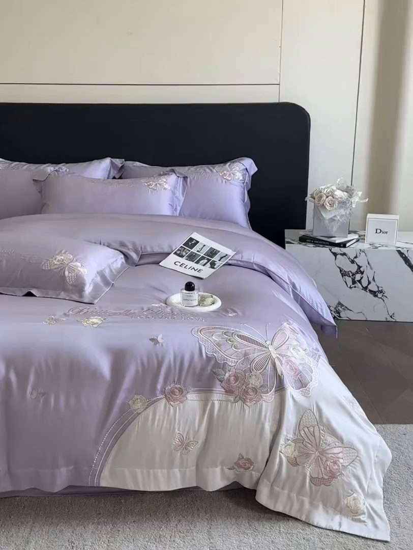 91家纺网 家纺一手货源 找家纺 置顶家纺 2026新款水洗天丝刺绣四件套-伊水芙蓉 伊水芙蓉-香芋紫