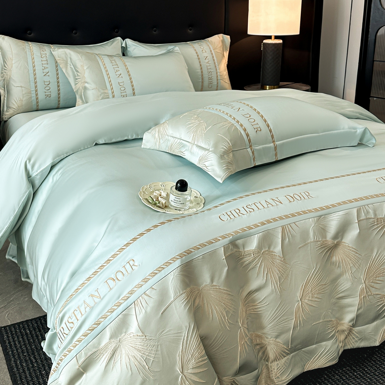 91家纺网 家纺一手货源 找家纺 置顶家纺 2026新款水洗天丝提花刺绣四件套-妮可 妮可-繁星蓝