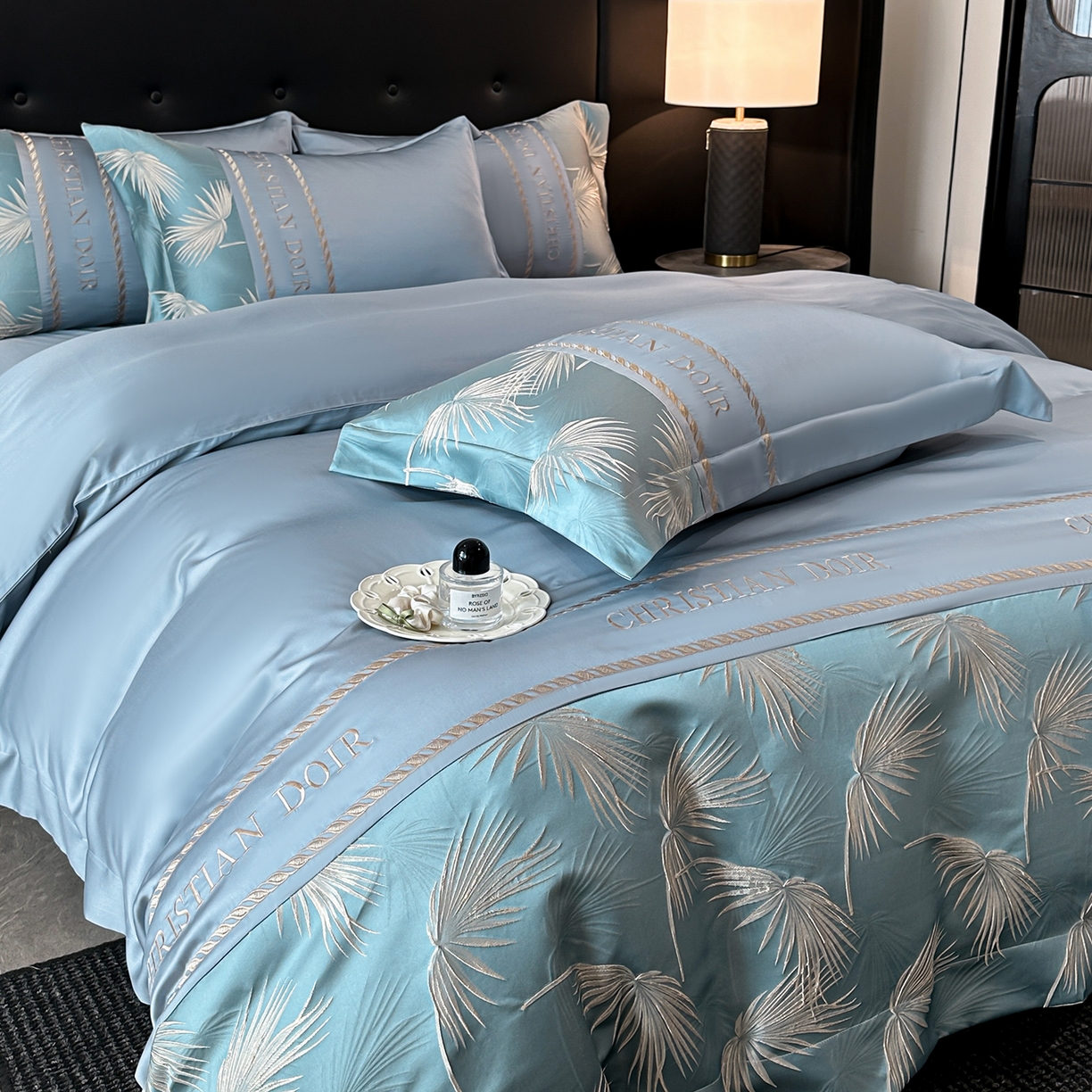 91家纺网 家纺一手货源 找家纺 置顶家纺 2026新款水洗天丝提花刺绣四件套-妮可 妮可-宾利蓝