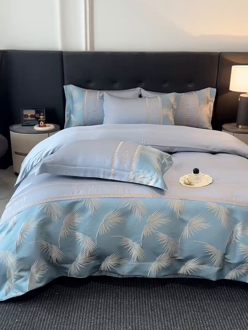 91家纺网 家纺一手货源 找家纺 置顶家纺 2026新款水洗天丝提花刺绣四件套-妮可 妮可-宾利蓝