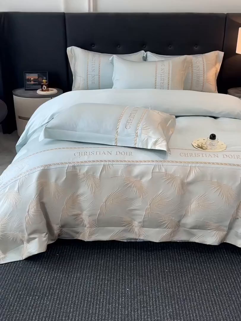 91家纺网 家纺一手货源 找家纺 置顶家纺 2026新款水洗天丝提花刺绣四件套-妮可 妮可-繁星蓝