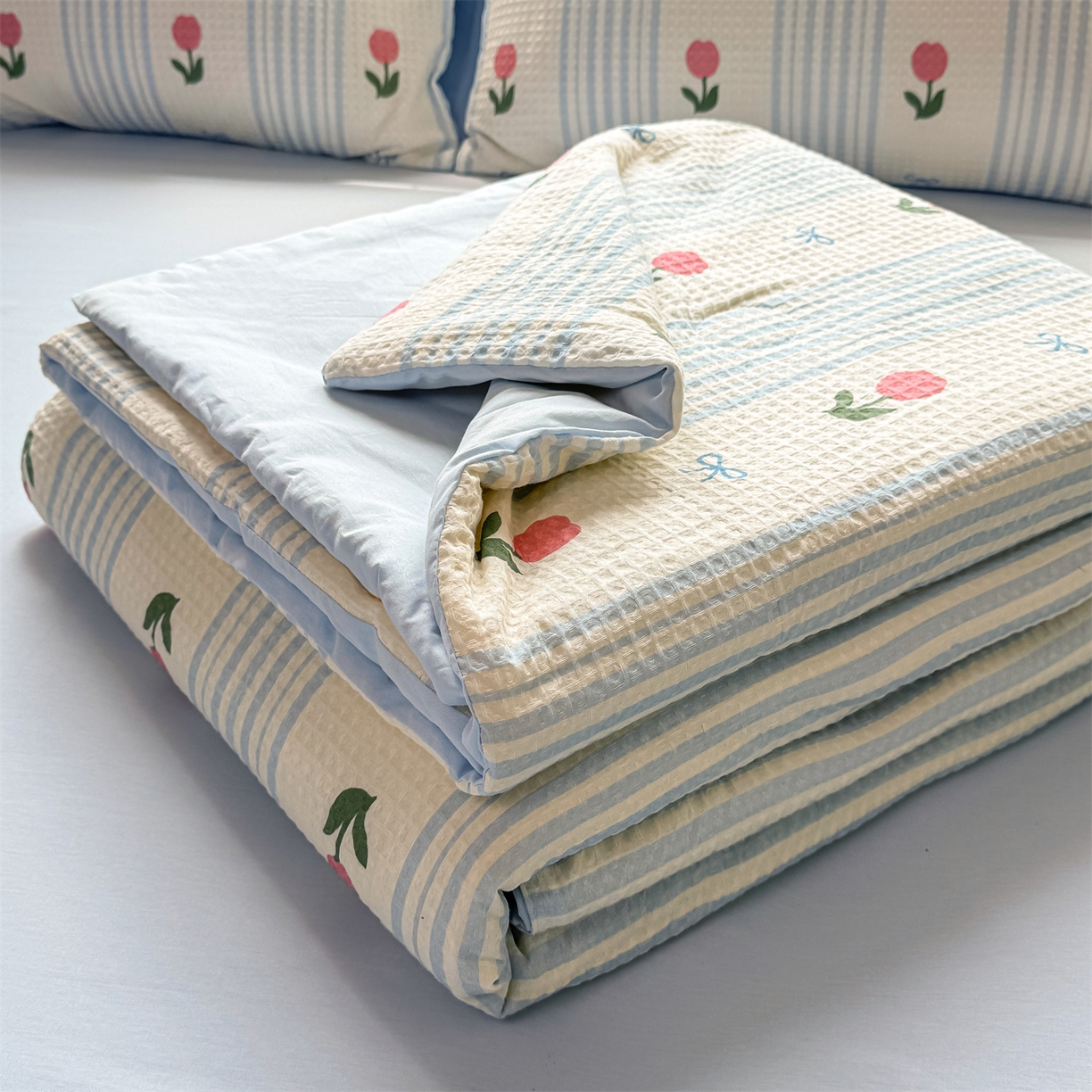 （总）灰鲸 2026春夏新款全棉华夫格印花大豆夏被夏凉被空调被