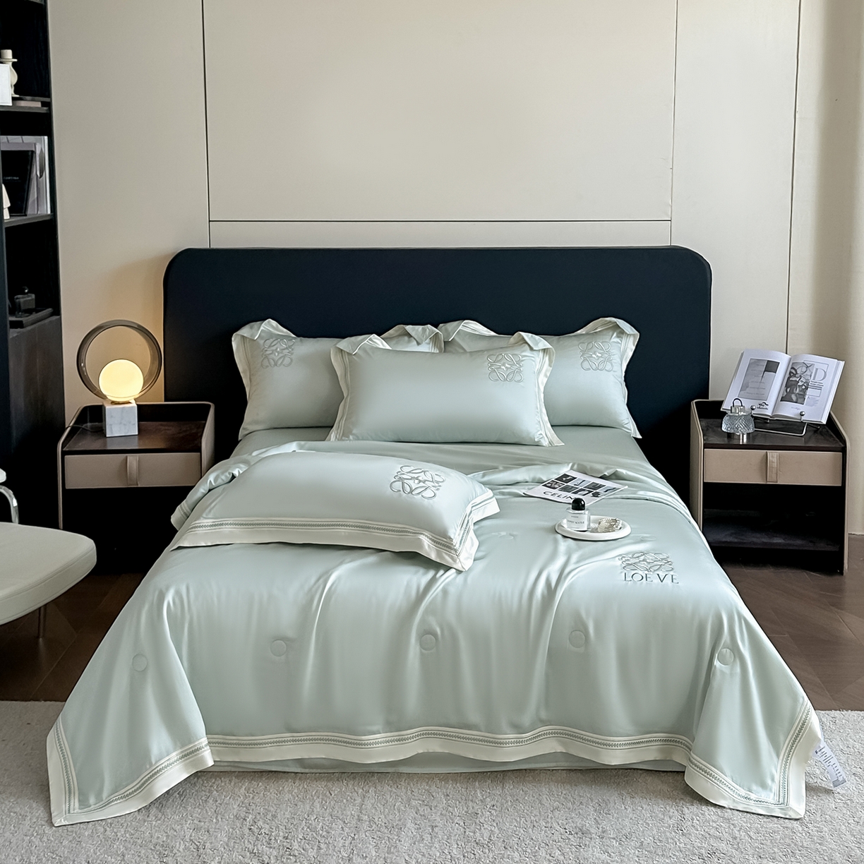 置顶家纺 2026新款水洗天丝夏被刺绣四件套-夏洛特 夏洛特-繁星蓝