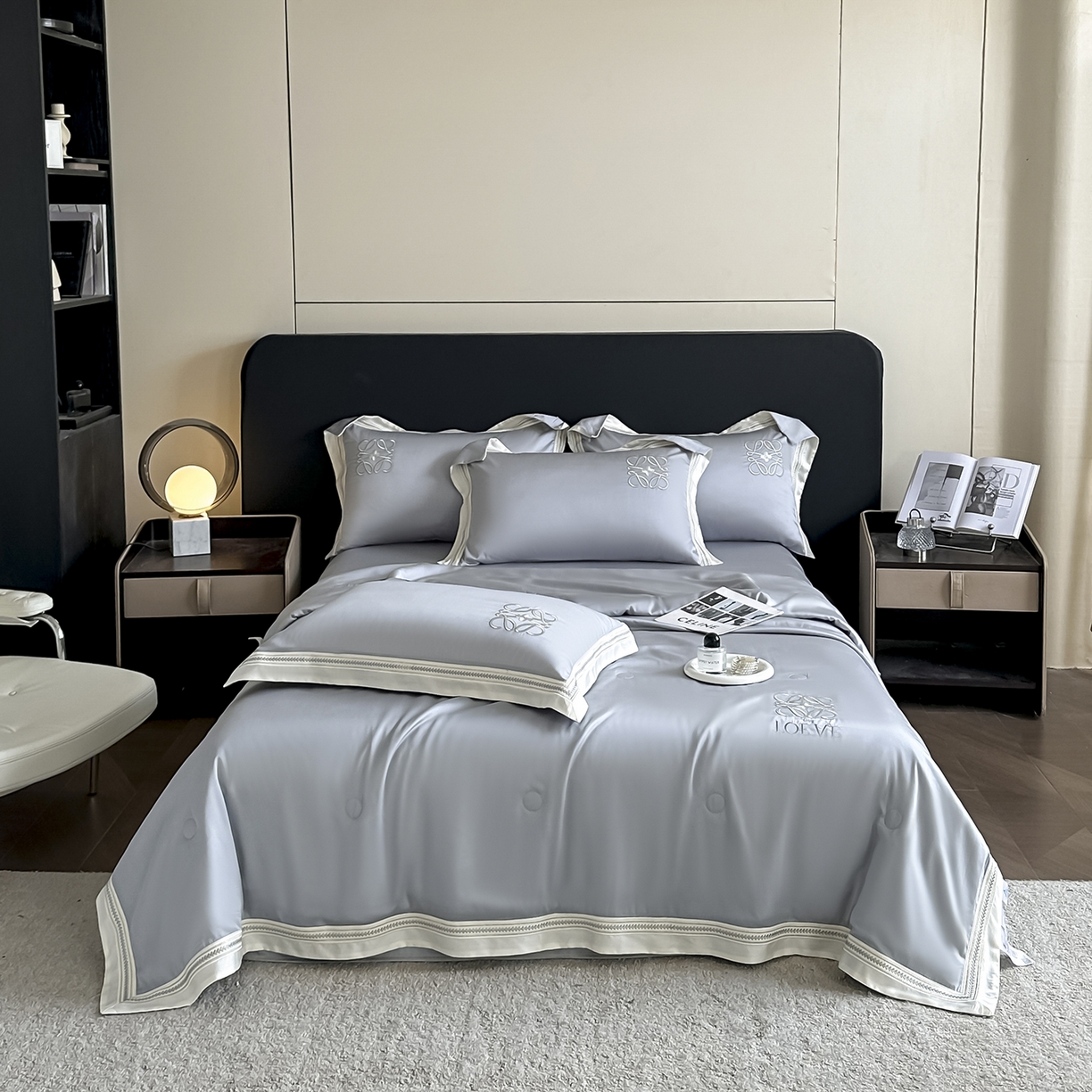 置顶家纺 2026新款水洗天丝夏被刺绣四件套-夏洛特 夏洛特-瓷器灰