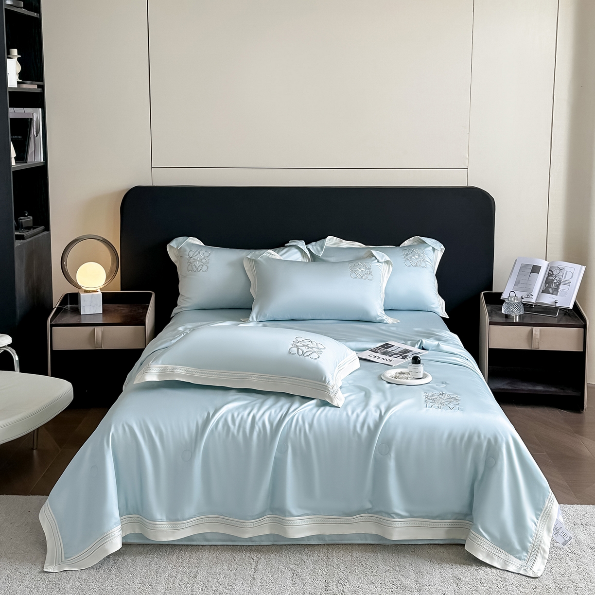 置顶家纺 2026新款水洗天丝夏被刺绣四件套-夏洛特 夏洛特-浅蓝