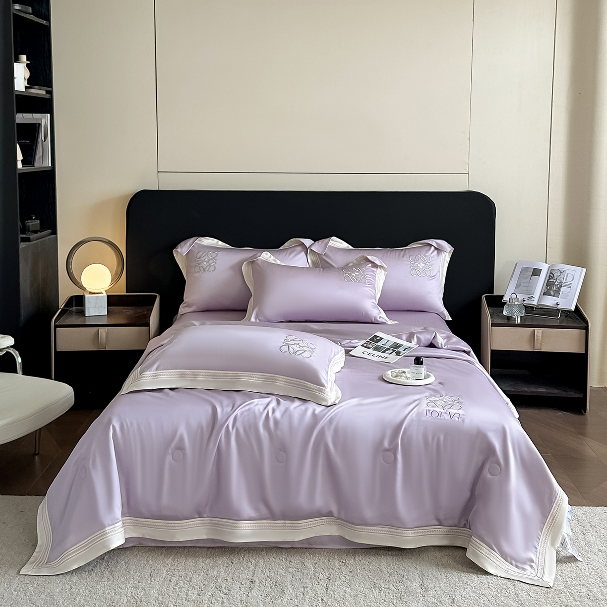 置顶家纺 2026新款水洗天丝夏被刺绣四件套-夏洛特 夏洛特-香芋紫
