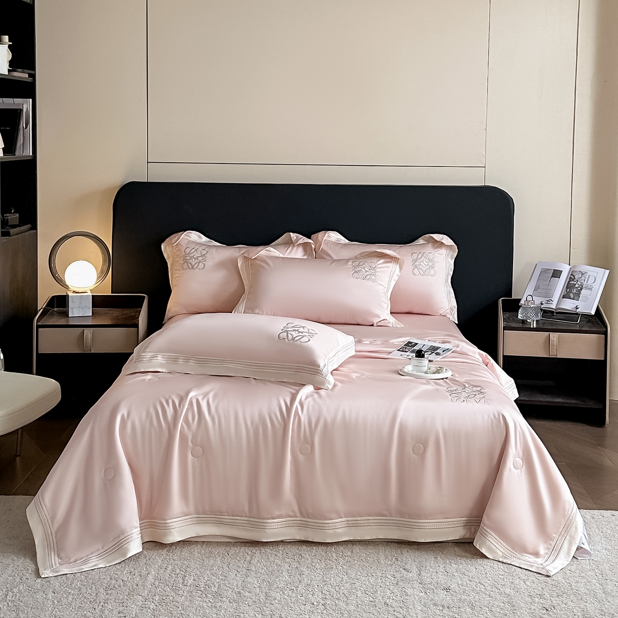 置顶家纺 2026新款水洗天丝夏被刺绣四件套-夏洛特 夏洛特-优雅粉