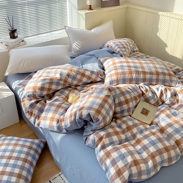 91家纺网 家纺一手货源 找家纺 春皖家纺 2026春夏新款全棉纯棉水洗棉单被套被套单件单品被套 翠竹-彩格