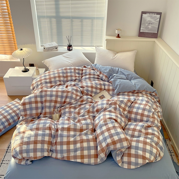 91家纺网 家纺一手货源 找家纺 春皖家纺 2026春夏新款全棉纯棉水洗棉单被套被套单件单品被套 翠竹-彩格