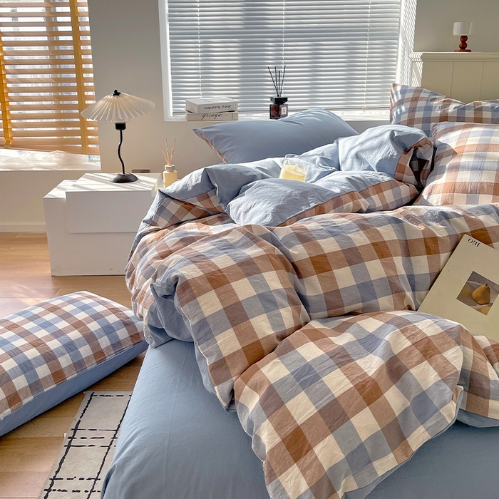 91家纺网 家纺一手货源 找家纺 春皖家纺 2026春夏新款全棉纯棉水洗棉单被套被套单件单品被套 翠竹-彩格