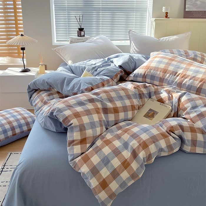 91家纺网 家纺一手货源 找家纺 春皖家纺 2026春夏新款全棉纯棉水洗棉单被套被套单件单品被套 翠竹-彩格