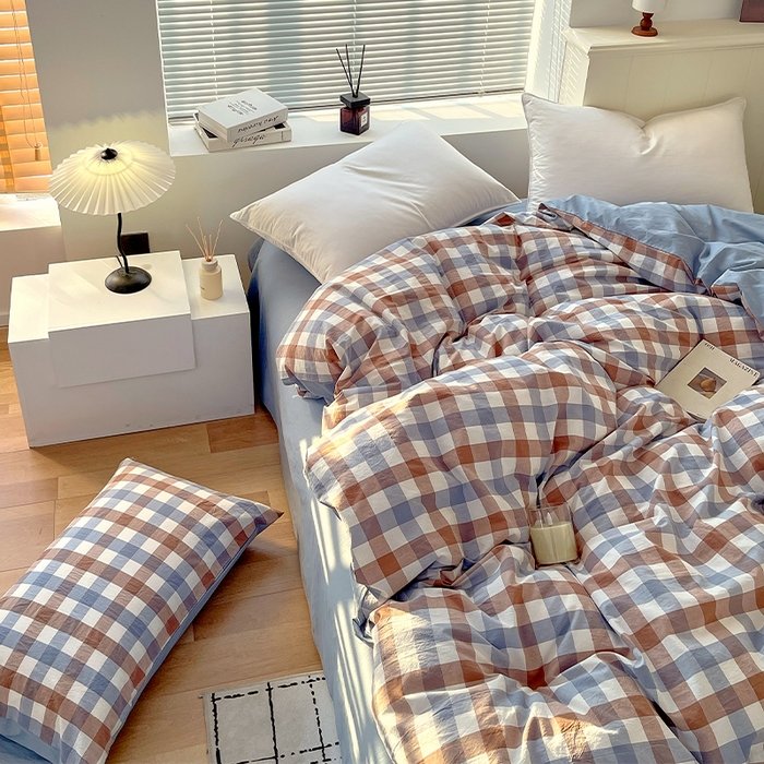 91家纺网 家纺一手货源 找家纺 春皖家纺 2026春夏新款全棉纯棉水洗棉单被套被套单件单品被套 翠竹-彩格