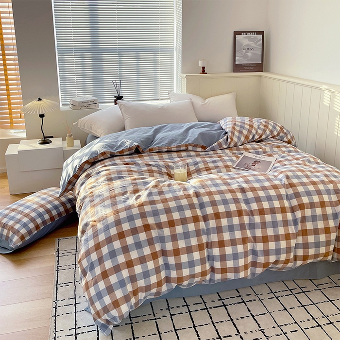 91家纺网 家纺一手货源 找家纺 春皖家纺 2026春夏新款全棉纯棉水洗棉单被套被套单件单品被套 翠竹-彩格