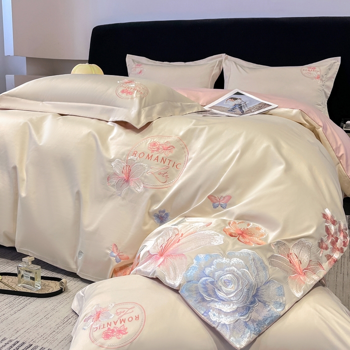 91家纺网 家纺一手货源 找家纺 （总）桃园 新款纯棉全棉长绒棉刺绣绣花四件套  高端礼盒-倾城系列