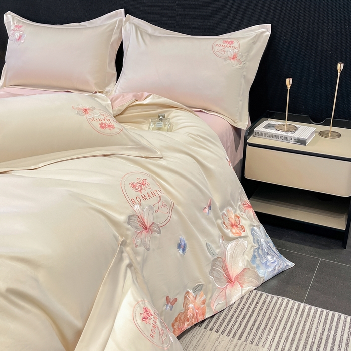 91家纺网 家纺一手货源 找家纺 （总）桃园 新款纯棉全棉长绒棉刺绣绣花四件套  高端礼盒-倾城系列